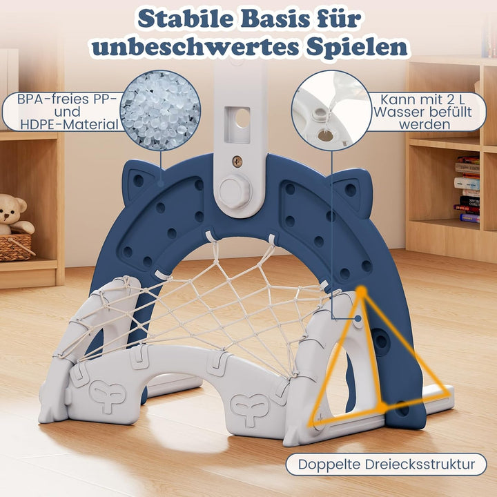 COSTWAY 3 in 1 Kinder Basketballkorb, Basketballständer mit Basketball & Fussball & Golfspiel, Indoo