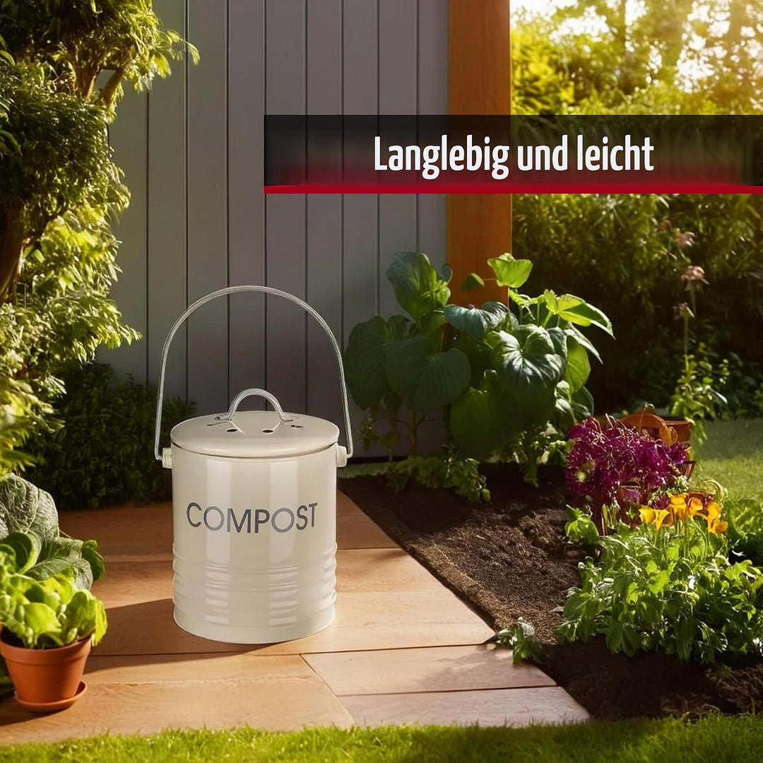 Premier Housewares 0510020 Komposteimer mit Tragegriff Ø14 x H22 cm, Creme Creme Komposteimer, Creme