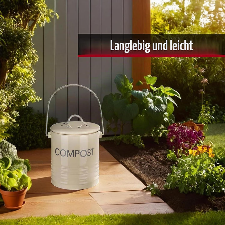 Premier Housewares 0510020 Komposteimer mit Tragegriff Ø14 x H22 cm, Creme Creme Komposteimer, Creme