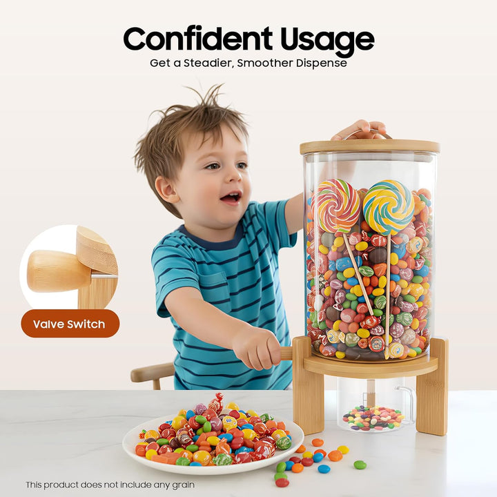 Reisspender Vorratstank, 7,5L Grosse Müslispender mit Bambus Deckel und Ventil, Glas Aufbewahrung fü