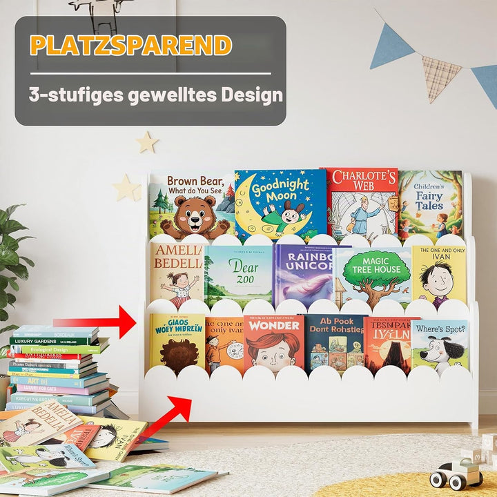 SpaceAid 3-stufiges Kinder Bücherregal mit geschwungenen Kanten, Montessori Bücherregal für Kleinkin