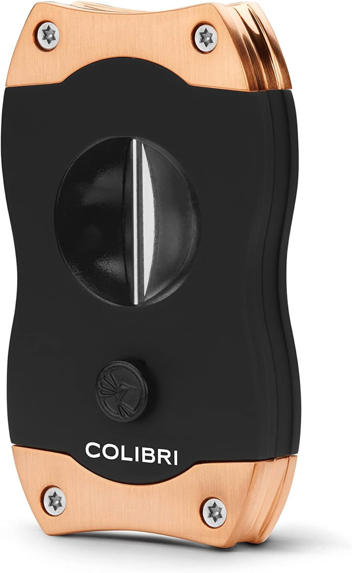 Colibri V-Cut Zigarrenschneider | Schwarz Mit Roségoldakzenten | Federauslöser | Tiefer 7mm V-Schnit