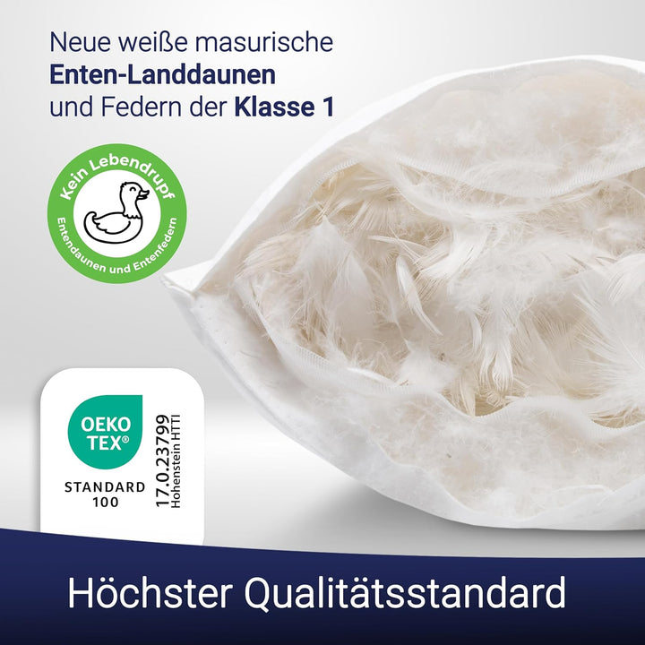 ZOLLNER Premium Kopfkissen aus 90% Daunen und 10% Federn - Made in Germany – für Allergiker geeignet