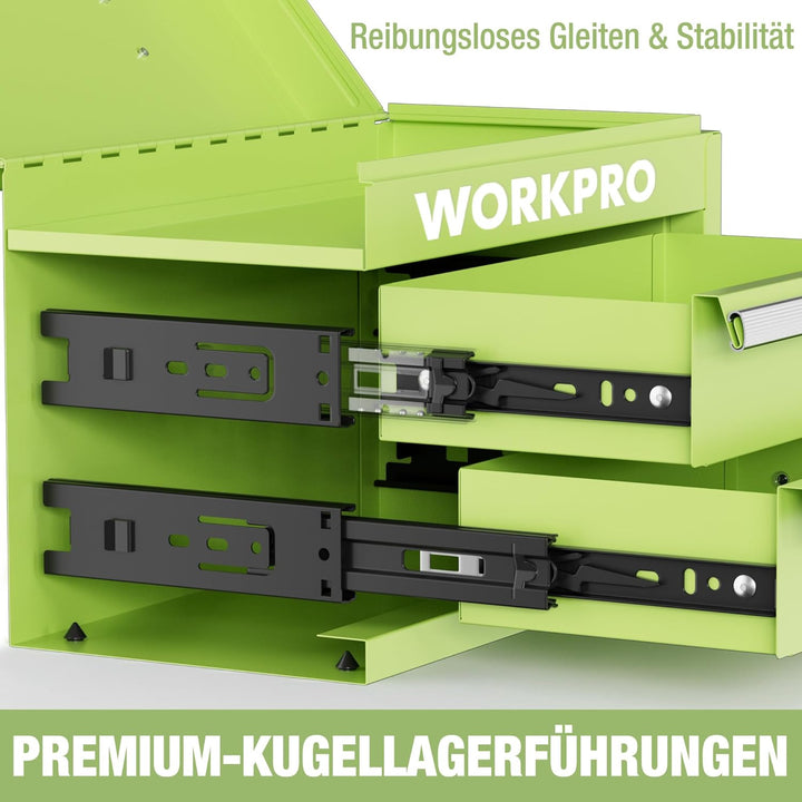 WORKPRO Metall Schubladenbox mit 2 Schubladen & Oberer Stauraum Avocadogrün, 27,5x15x20,8cm Tisch Or
