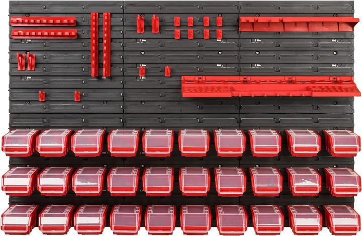 Lagersystem Werkstattregal | 117 x 78 cm | NPKL Wandregal mit Stapelboxen - Wandplatten Extra Starke