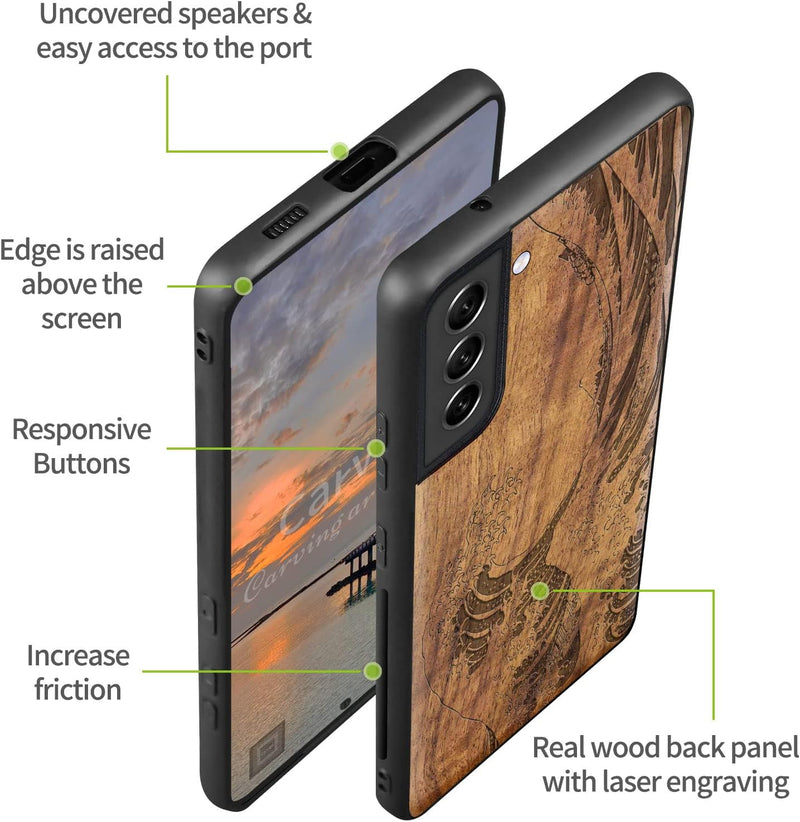 Carveit Handyhülle für Galaxy S22 Plus Case [Holz und TPU Silikon Hybrid hülle] Stossfeste Stossstan