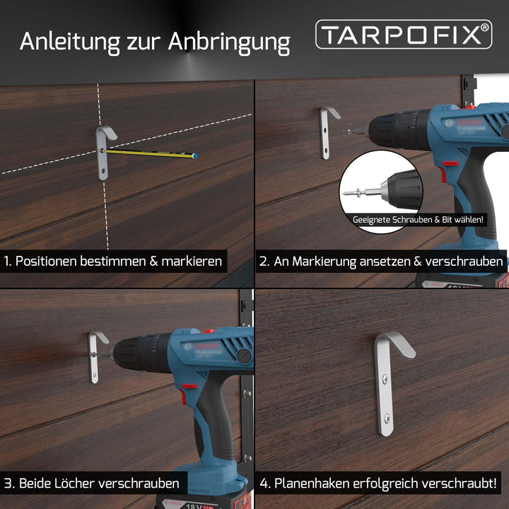 Tarpofix® Planenhaken Netzhaken inkl. Schrauben für Anhänger Plane (20 STK.) - langlebige Abspannhak
