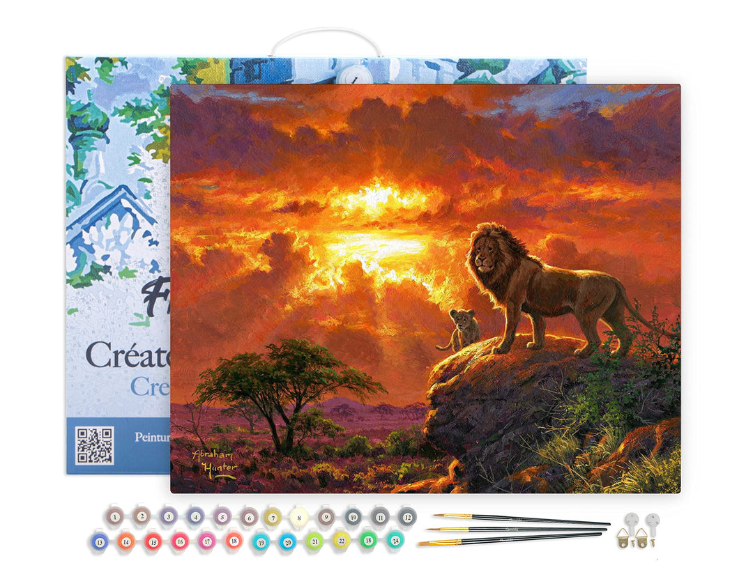 Figured'Art Malen Nach Zahlen Erwachsene Mit Rahmen Löwe und Sonnenuntergang - Paint by Numbers Bast