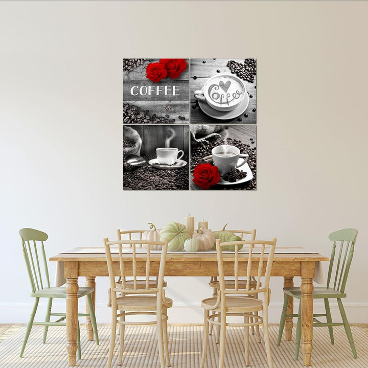 Runa Art - Bilder Kaffee Küche Wandbild auf Vlies Leinwand Esszimmer Küchenbilder 4 Teilig 80 x 80 c