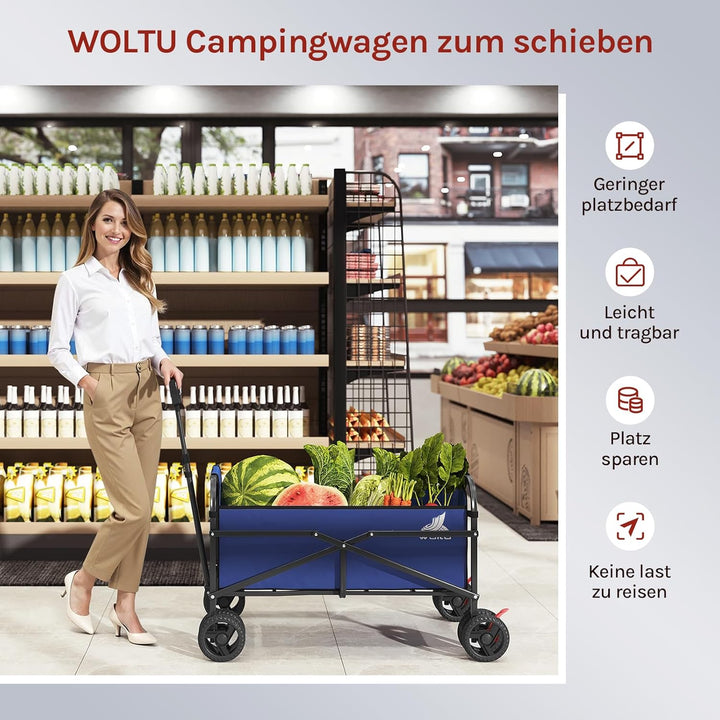 WOLTU Bollerwagen faltbar, Handwagen Transportwagen klappbar, Gartenwagen Strandwagen mit Bremsen Do