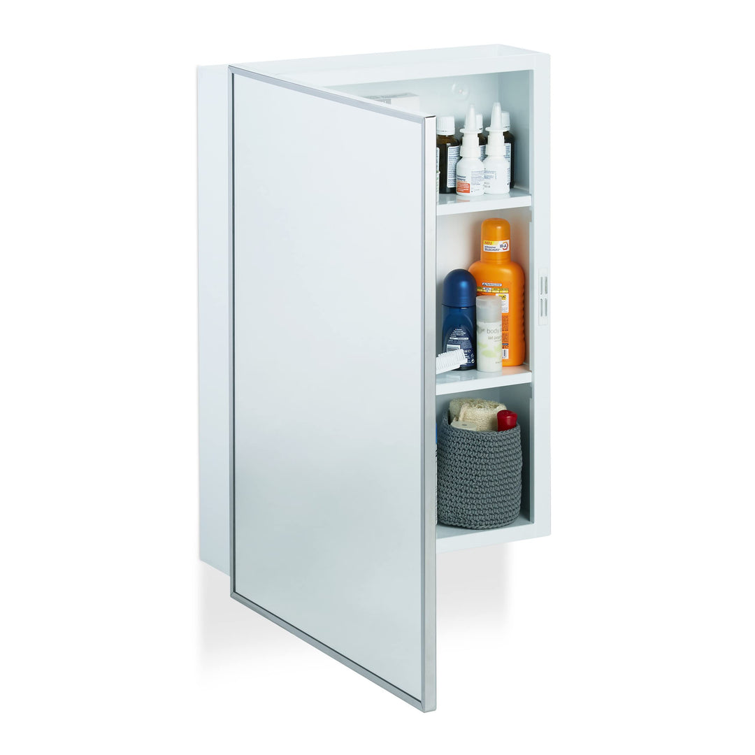 Relaxdays Spiegelschrank Bad, Hängeschrank, eintüriger Wandschrank aus Stahl, mit 3 Ablagen, HBT: 56