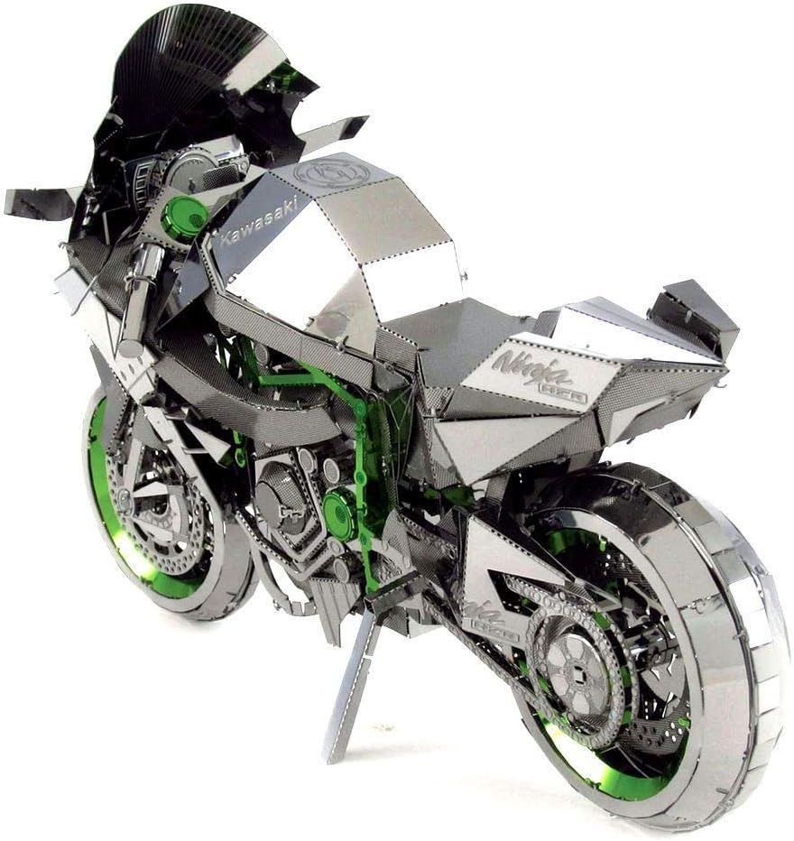 Fascinations ICX021 - Metal Earth ICONX 502904 - Kawasaki Ninja H2R (Silber/Grün), lasergeschnittene