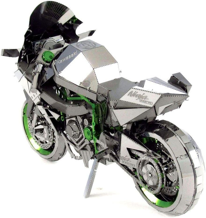 Fascinations ICX021 - Metal Earth ICONX 502904 - Kawasaki Ninja H2R (Silber/Grün), lasergeschnittene