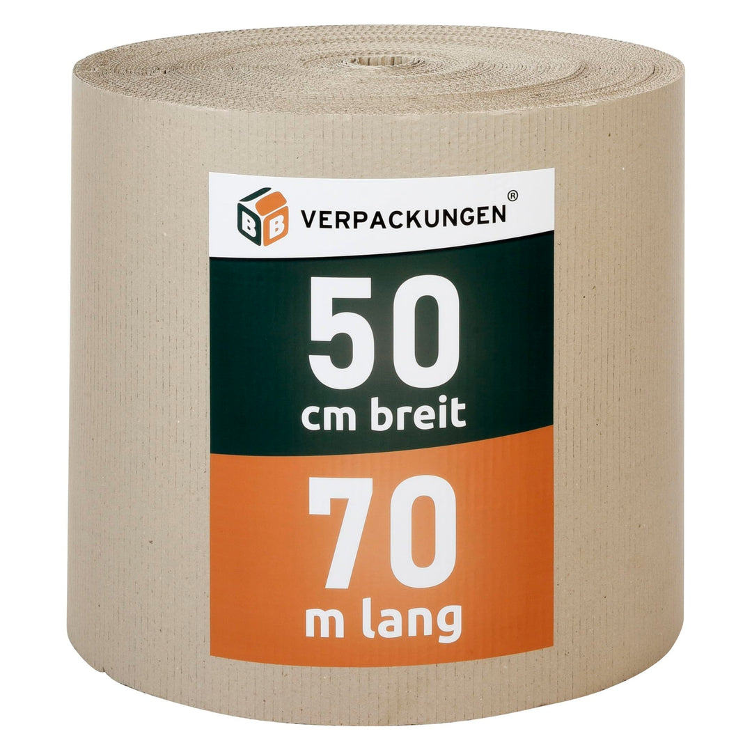 BB-Verpackungen 1x Rollenwellpappe 0,5 x 70 m Fläche 35m² (1 Rolle) - hochwertige Wellpappe Rolle fü