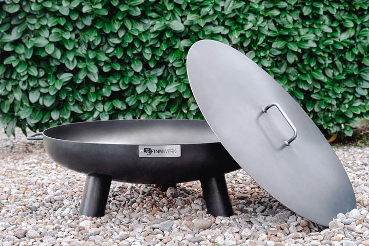 FINNWERK TOMI Deckel für Feuerschalen 80 cm, Abdeckung für Feuerschale HARRI 80 SCHWARZ aus massivem