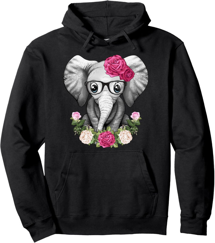 Elephant Sunflower Rose - Cute Elephant Animal Love Pullover Hoodie
