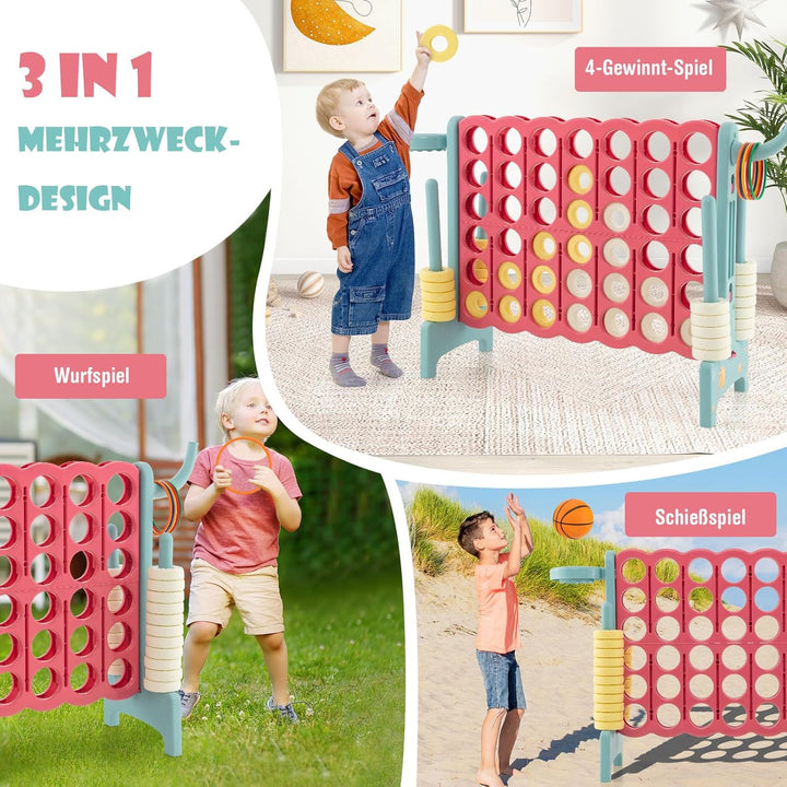 GOPLUS Riesiges 4 Gewinnt Spiel, Strategiespiel mit 42 Ringen, Basketballkorb & Wurfspiel & Schnells