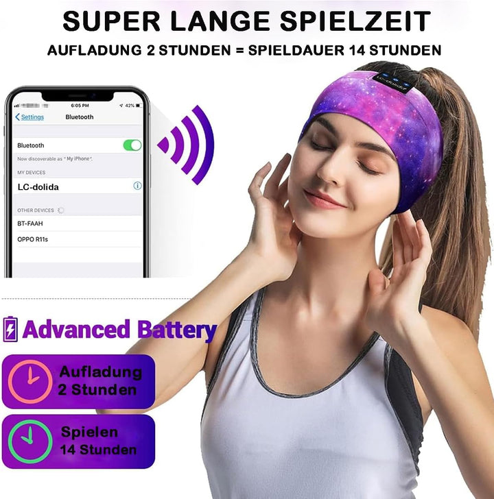 LC-dolida Schlafkopfhörer Bluetooth 5.4, Schlaf Stirnband Kopfhörer Headband Schlafmaske, Sportskopf