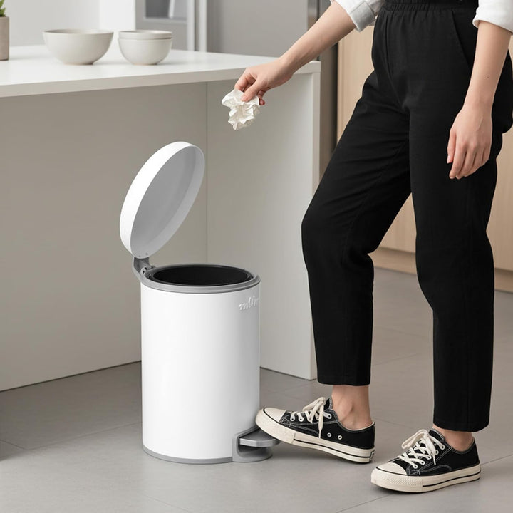 mVm Mülleimer Bad 5L, Mülleimer mit Deckel, Weiss Weiss 5L, Weiss 5L