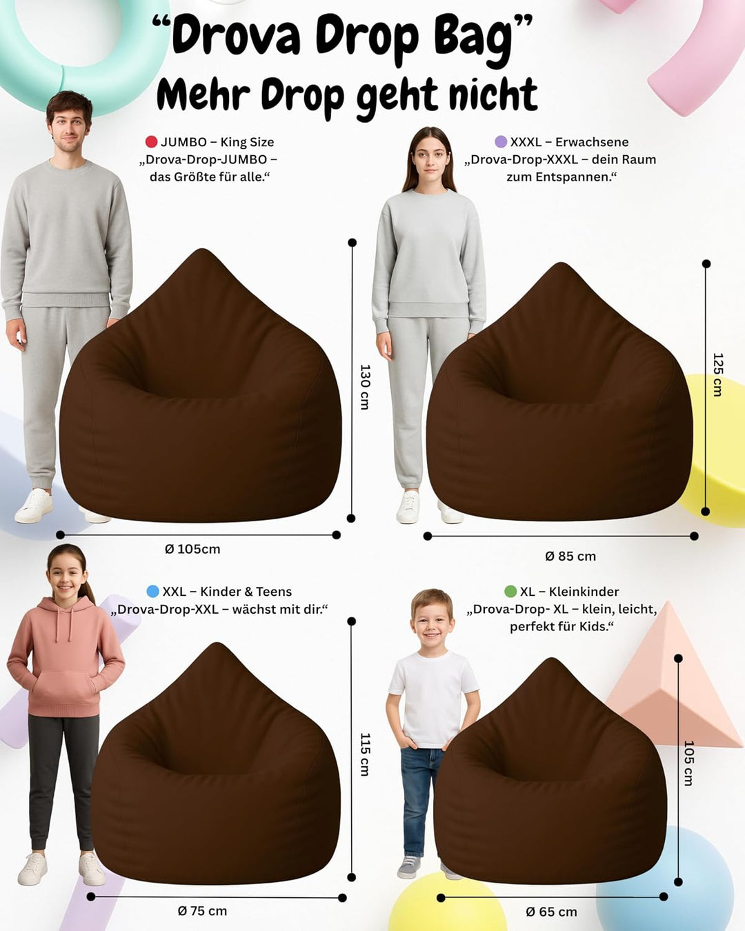 PATCH HOME Patchhome Sitzsack Tropfenform mit Reissverschluss Nachfüllbar - für In &amp; Outdoor - mit S