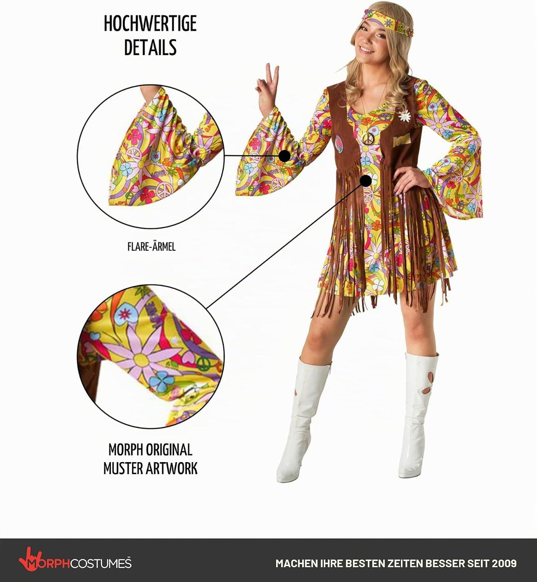 Morph Hippie Kostüm Damen Kleid, Hippie Damen Kleid, 70er Jahre Kostüm Damen, 70er Kostüm Damen, Hip