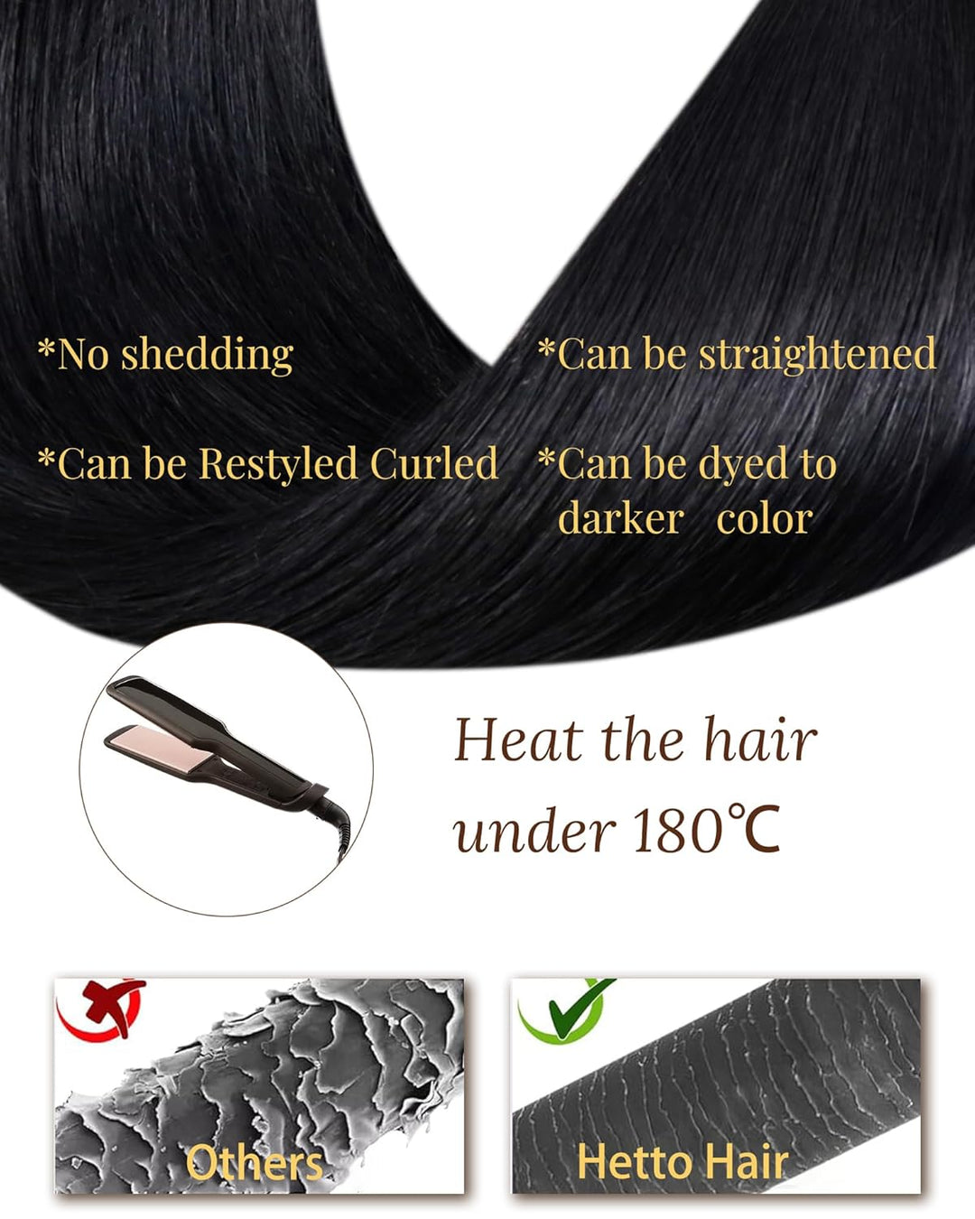 Hetto Tape Extensions Echthaar 55cm Schwarz Haarverlängerung Tape in Echthaar Remy Tape in Extension