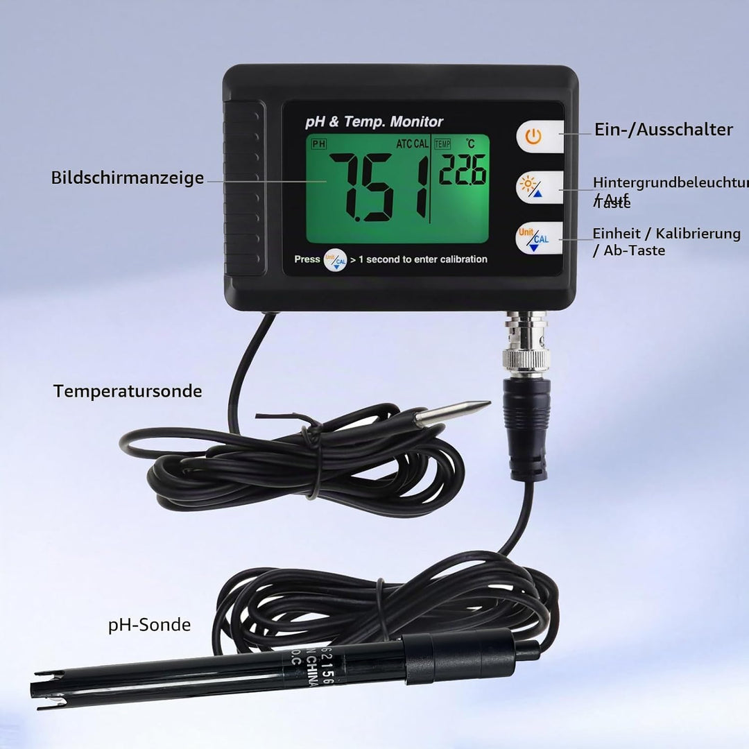 PH Messgerät 2 in 1 Temperatur PH Tester ph Monitor Wasserqualität Tester 0-14 PH, ph Wert Messgerät