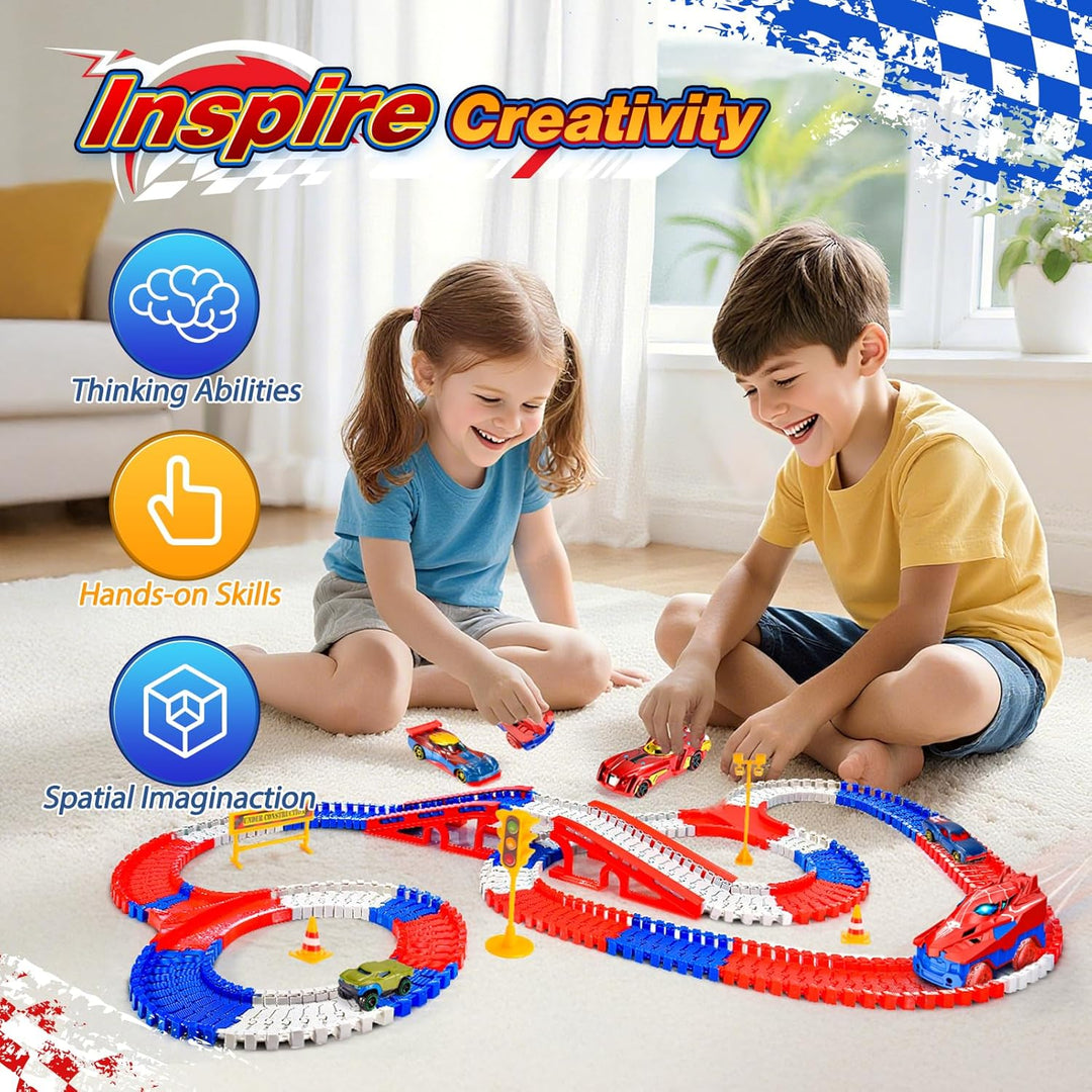 251 PCS Spider Spielzeug Rennbahn Auto, Spielzeug ab 3 4 5 6 Jahre Autorennbahn für Kinder Geschenk