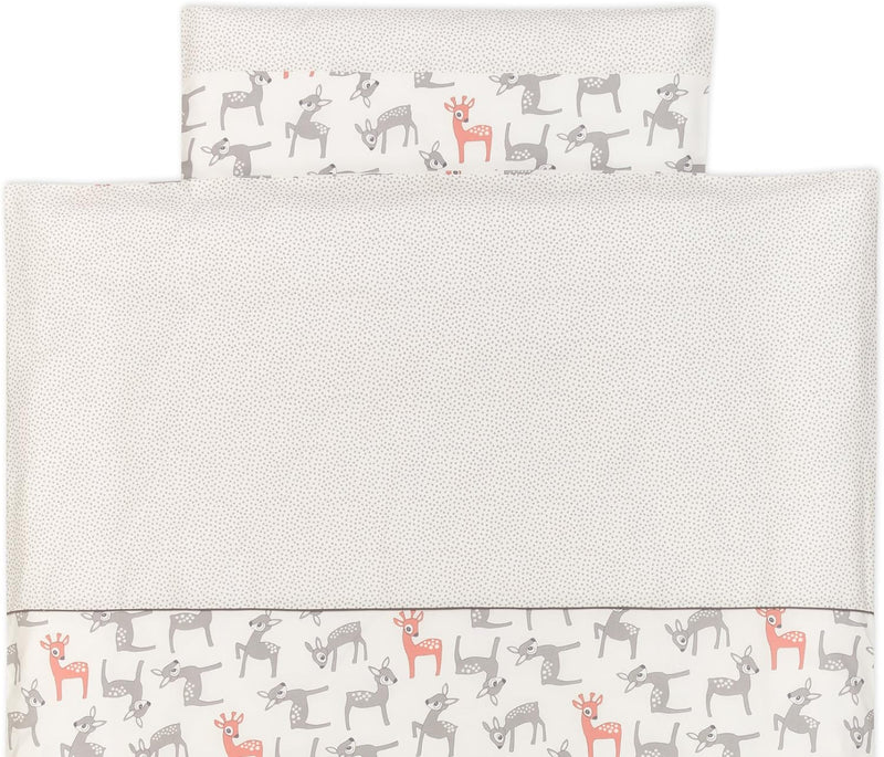 KraftKids Bettwäsche-Set kleine Rehkitze grau orange auf Weiss aus Kopfkissen 40 x 60 cm und Bettdec