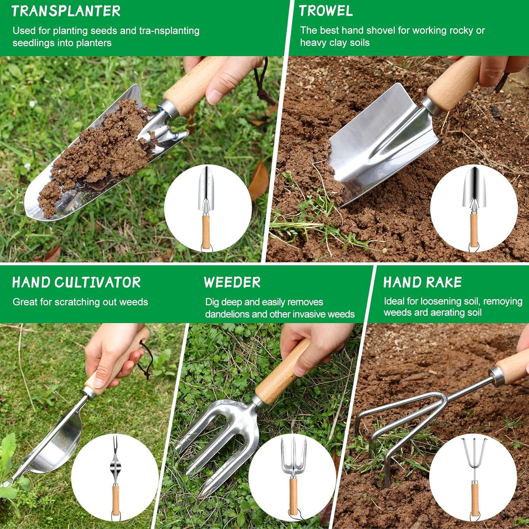 Gartenwerkzeug Set, 12 Stück Garten Hand Werkzeuge, 8 in 1 Gartenarbeit Set mit dauerhafter Aufbewah