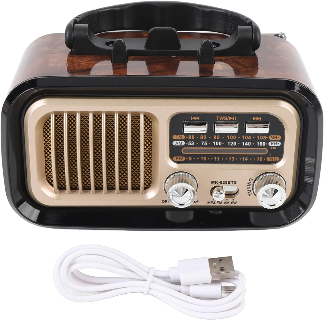 Retro -Radio mit BT -Lautsprecher, Tragbarem AM -FM -Radio -Lautsprecher, USB -Wiedergabe, Solar -Ba