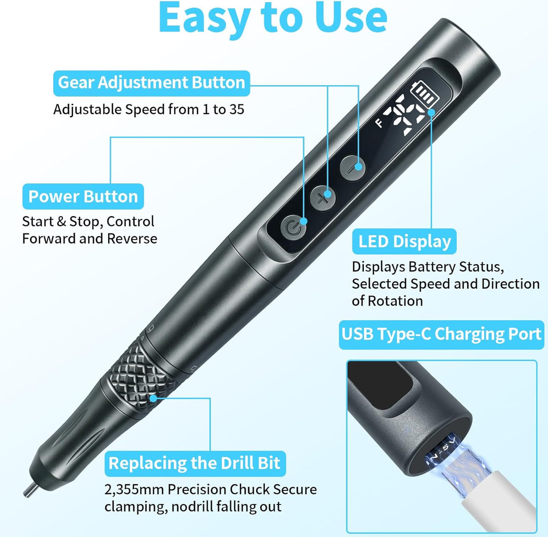 CGBE 35-Gang-Regler Gravierstift mit 58 Gravurzubehör: USB-Aufladung Elektrischer Mini Gravurstift S