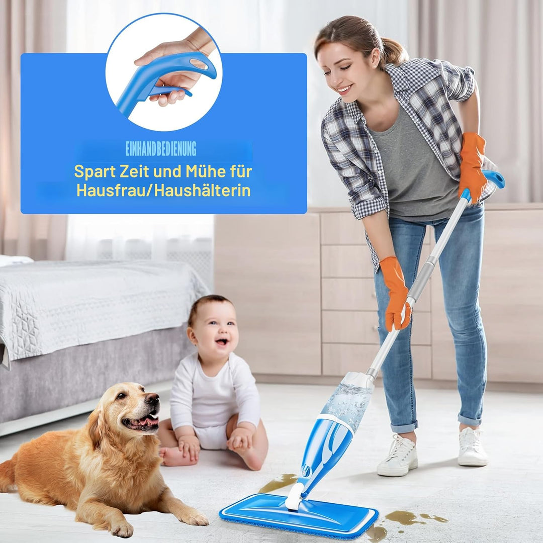 Bodenwischer mit Sprühfunktion - EXEGO Sprühwischer Bodenwischer mit 4-Mikrofaserbezug, Spray Mops W