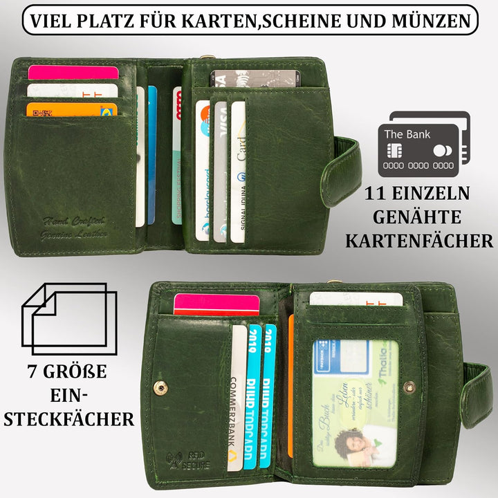 MATADOR Frauen Geldbörse Echt Leder TüV Geprüfter RFID Schutz Geldtasche Frauen Viele Kartenfächer P