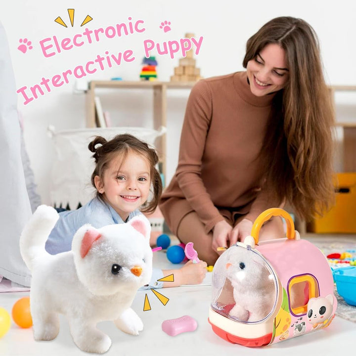Interaktive Plüschkatze, Elektronisches Haustier, Läuft, Bellt, Schwanzwedeln, Kuscheltier, Geschenk