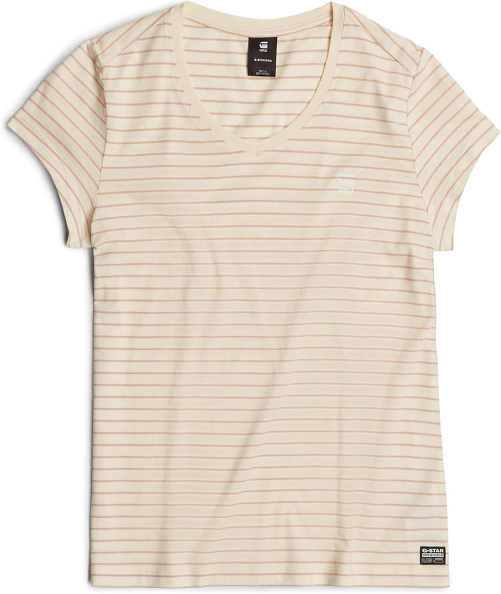 G-STAR RAW Damen Eyben Slim V-Neck Top 2.0 T-Shirt XS Mehrfarben (Antique White/Rugby Tan Stripe D24