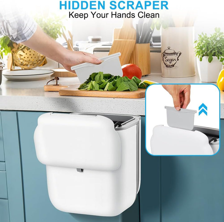 Hängender Mülleimer 10L für Küche Mit Deckel, Komposteimer & Küchenabfalleimer Ideal für Biomüll, Fe