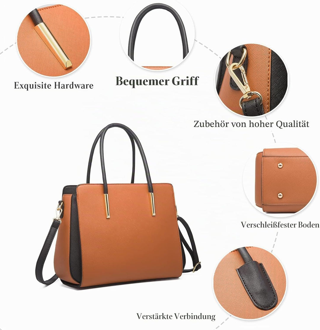 FANDARE Damen Handtasche 4 Stück Set Umhängetasche Frauen Reise Citytasche mit Unterarmtasche Brieft