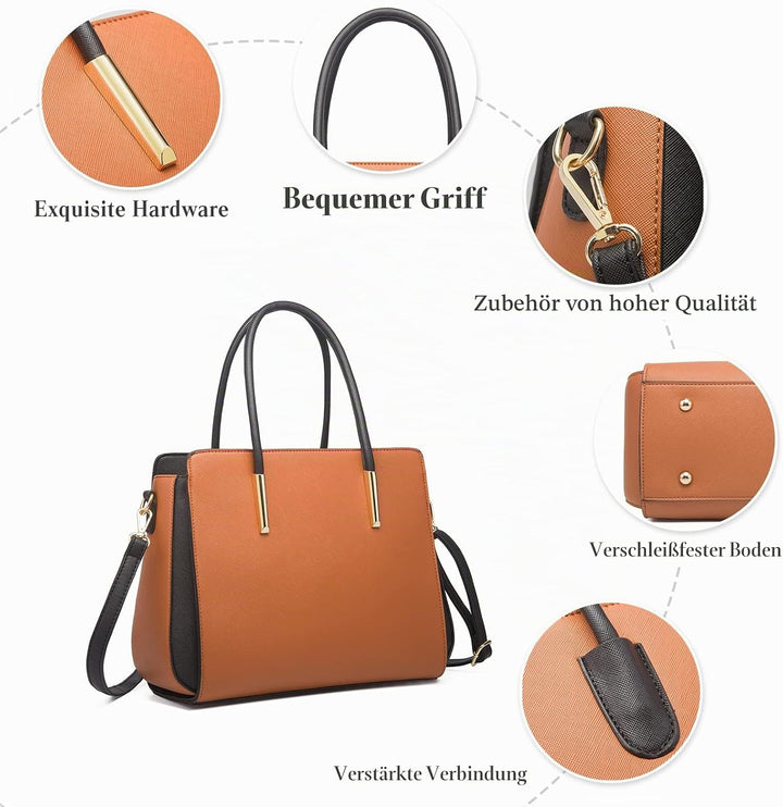 FANDARE Damen Handtasche 4 Stück Set Umhängetasche Frauen Reise Citytasche mit Unterarmtasche Brieft
