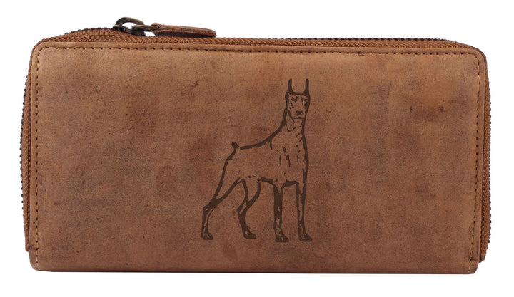 Greenburry Damengeldbörse mit Hunde-Motiv Dobermann l Geschenkidee für Hundefreunde I Leder, Doberma