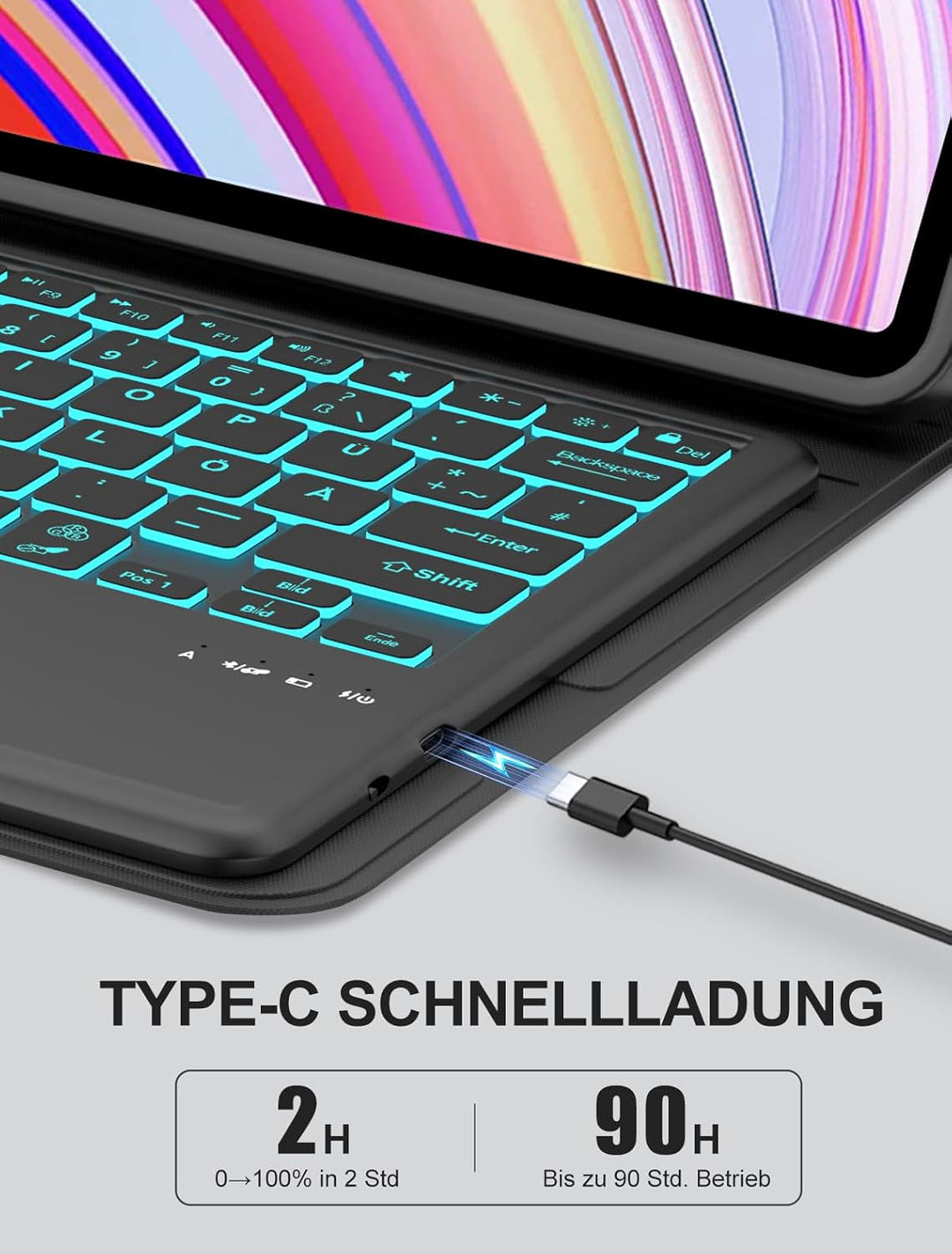 JADEMALL Schutzhülle mit Tastatur für Xiaomi Redmi Pad Pro 12,1" (2024) & Poco Pad 12,1" (2024) - DE
