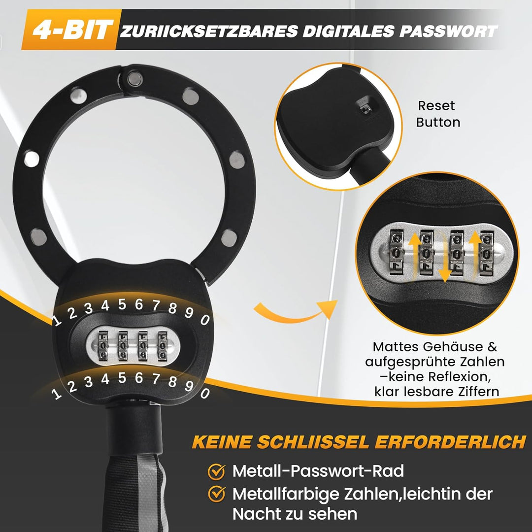 E Scooter Schloss mit Zahlencode, Handschellenschloss Hohe Sicherheit, 10CM Rundring, 1.8KG Schweres