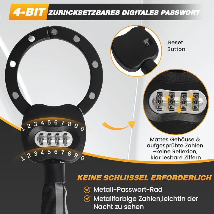 E Scooter Schloss mit Zahlencode, Handschellenschloss Hohe Sicherheit, 10CM Rundring, 1.8KG Schweres