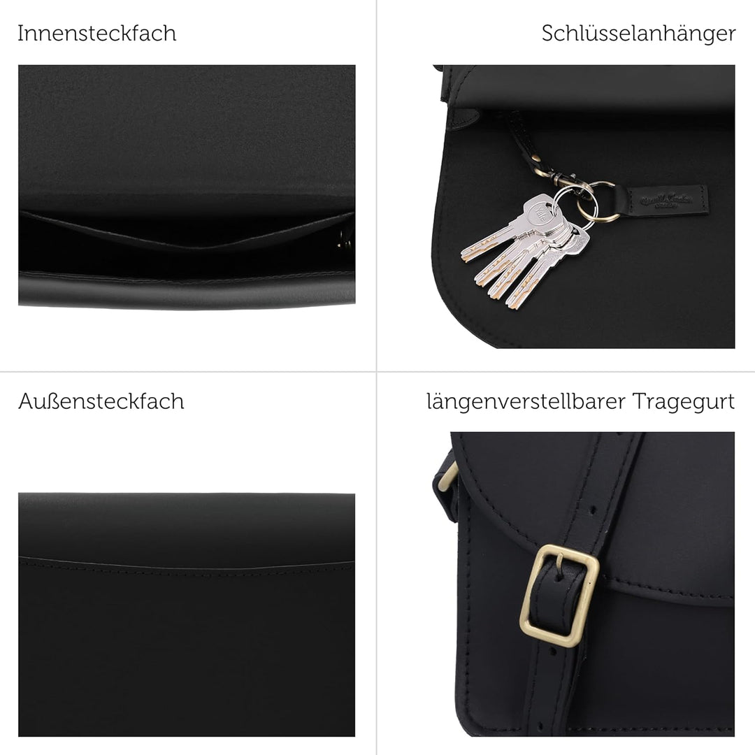 Gusti Handtasche Leder - Zoey Damen Umhängetasche Ledertasche Leder Schwarz, Schwarz
