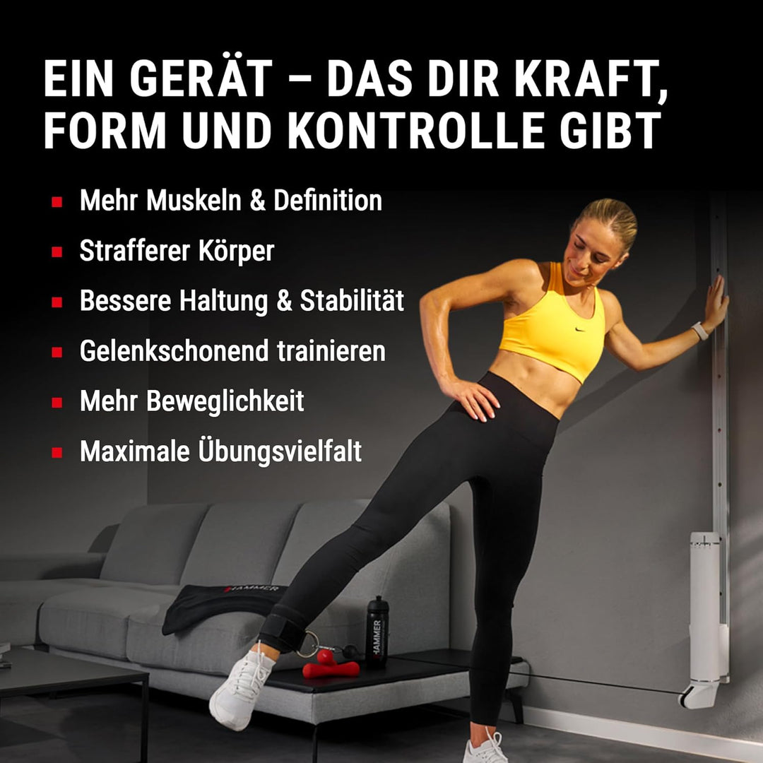 HAMMER Finnlo Kraftstation CablePull, Kabelzug-Trainer, 6 Widerstandsstufen, 146 cm Profi-Seilzuglän