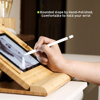 ELETIUO Tablet-Ständer, verstellbar, faltbar, mehrere Winkel, Bambusholz, Organizer, Schreibtischhal