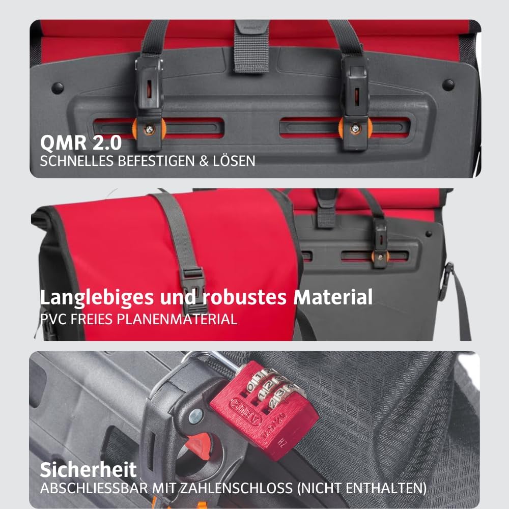 VAUDE Fahrradtasche für Gepäckträger Aqua Back Single 1 x 24 L in 24 Lang Rot, 24 Lang Rot