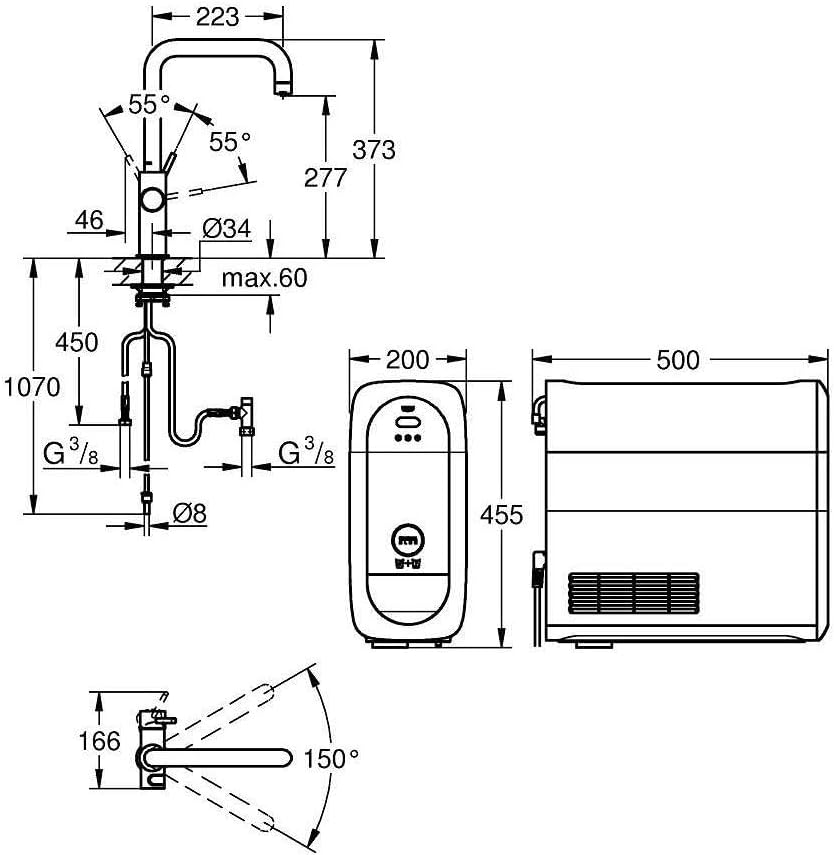 GROHE Blue Home- Starter Kit (U- Auslauf, 3 gefilterte und gekühlte Wasserarten, für GROHE Blue Filt