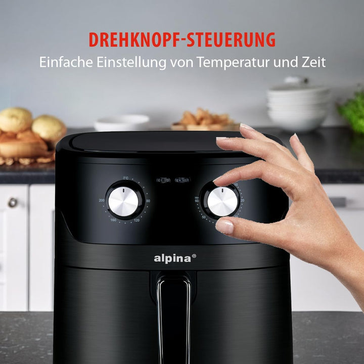 alpina Heissluftfritteuse 6L - Airfryer für 4 bis 6 Personen - Heissluftfritteuse mit Einstellbarer