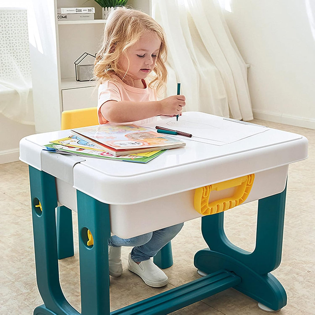 AufuN 5 in 1 Kindertisch Aktivitätstisch Höhenverstellbarer mit Stühle Set Spieltisch, Grosse Multif